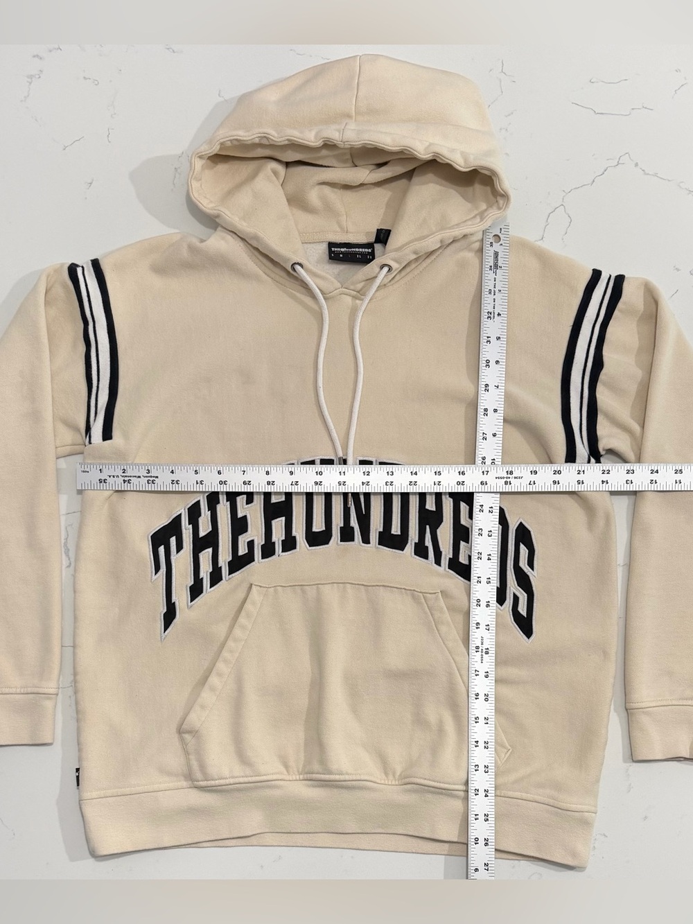 The Hundreds Hoodie Mens Large Cream Pullover Logo Embroidered Streetwear - Picture 7 of 9